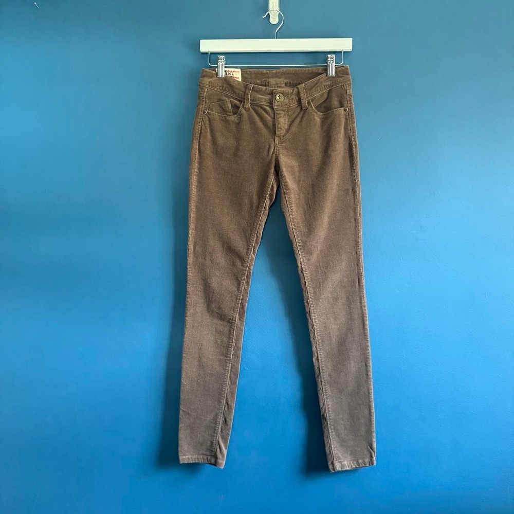 Y2K Low Rise Corduroy Pants Women's Size 1 Brown Tan Skinny 2000s VTG 1st Kiss